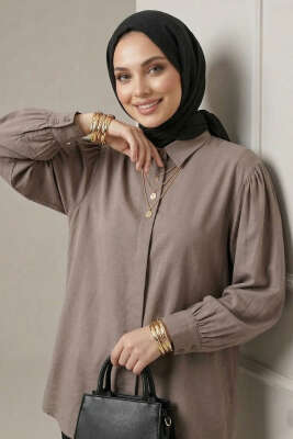 Gizli Patlı Modal Kumaş Gömlek Vizon - NEVA MODA