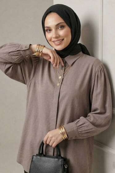 Gizli Patlı Modal Kumaş Gömlek Vizon - Gömlek