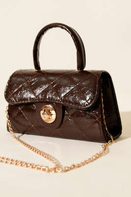 Gloss Mini Zincirli Çanta Acı Kahve - GÜZEL ÇANTA