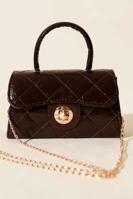 Gloss Mini Zincirli Çanta Acı Kahve - Kol Çantası