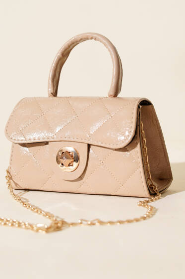 Gloss Mini Zincirli Çanta Bej - Kol Çantası