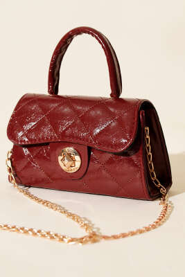 Gloss Mini Zincirli Çanta Bordo 