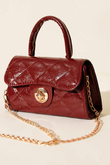 Gloss Mini Zincirli Çanta Bordo - Kol Çantası