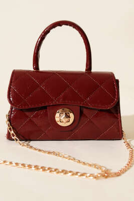 Gloss Mini Zincirli Çanta Bordo - Kol Çantası