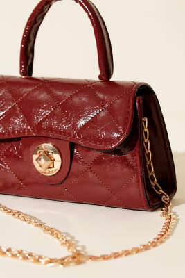 Gloss Mini Zincirli Çanta Bordo - Kol Çantası