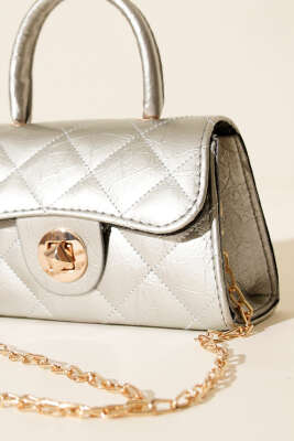 Gloss Mini Zincirli Çanta Gümüş - Kol Çantası