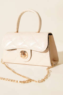 Gloss Mini Zincirli Çanta Krem 
