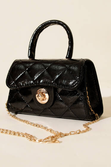 Gloss Mini Zincirli Çanta Siyah - Kol Çantası