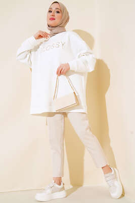 Glossy İşlemeli Pul Detaylı Tunik Ekru - Tunik