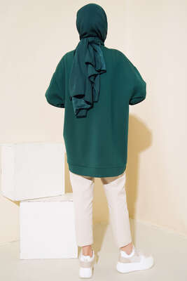 Glossy İşlemeli Pul Detaylı Tunik Zümrüt Yeşili - Thumbnail