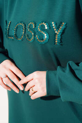 Glossy İşlemeli Pul Detaylı Tunik Zümrüt Yeşili - Thumbnail