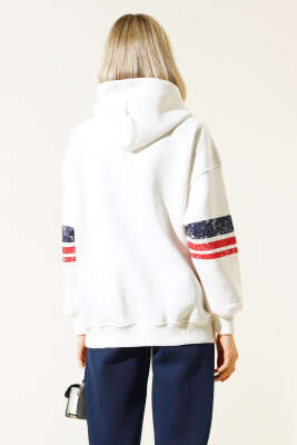 Go Baskılı Üç İplik Sweatshirt Ekru - Kadın Giyim Modelleri