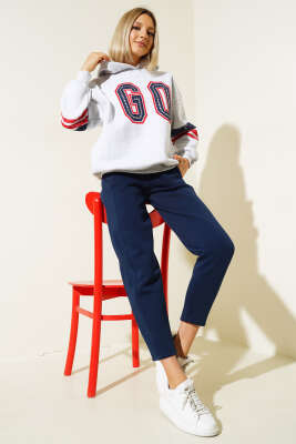 Go Baskılı Üç İplik Sweatshirt Gri - Kadın Giyim Modelleri