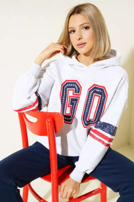 Go Baskılı Üç İplik Sweatshirt Gri - Kadın Giyim Modelleri
