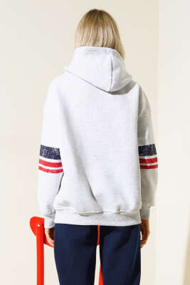 Go Baskılı Üç İplik Sweatshirt Gri - Kadın Giyim Modelleri