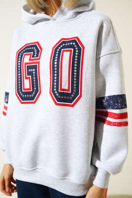 Go Baskılı Üç İplik Sweatshirt Gri - Kadın Giyim Modelleri