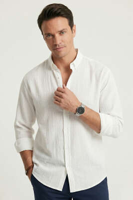 Gobis Çizgili Erkek Gömlek Beyaz 