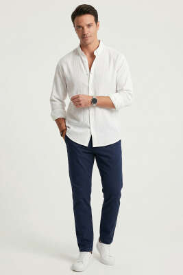 Gobis Çizgili Erkek Gömlek Beyaz - Erkek Gömlek