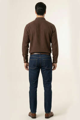 Gobis Çizgili Erkek Gömlek Kahve - Erkek Gömlek