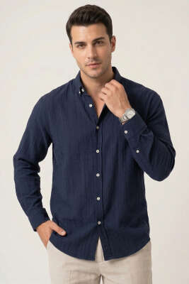 Gobis Çizgili Erkek Gömlek Lacivert 