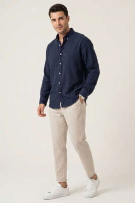 Gobis Çizgili Erkek Gömlek Lacivert - Erkek Gömlek