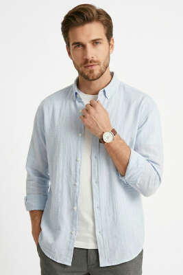 Gobis Çizgili Erkek Gömlek Mavi 