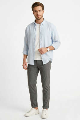 Gobis Çizgili Erkek Gömlek Mavi - Erkek Gömlek