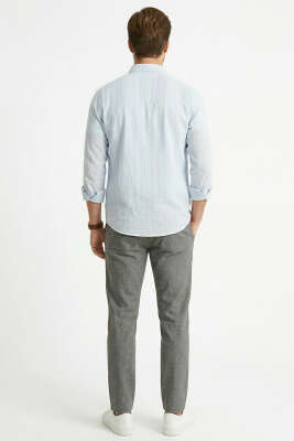 Gobis Çizgili Erkek Gömlek Mavi - Erkek Gömlek