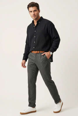 Gobis Çizgili Erkek Gömlek Siyah - Erkek Gömlek