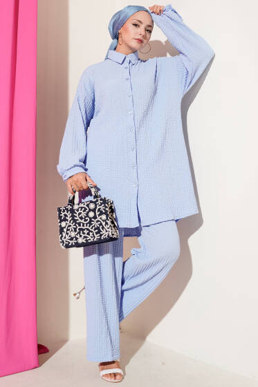 Gofre Desenli İkili Takım Bebe Mavi - İkili Takım