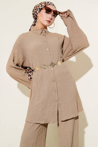 Gofre Desenli İkili Takım Camel - İkili Takım