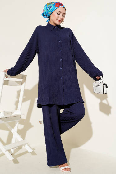 Gofre Desenli İkili Takım Lacivert - İkili Takım