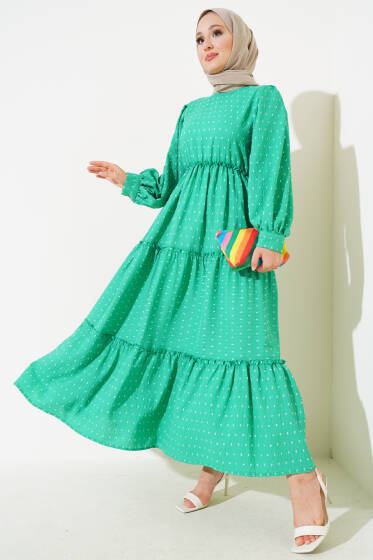 Gofre Kat Elbise Yeşil - Elbise