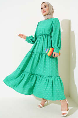 Gofre Kat Elbise Yeşil - TABLO FASHİON