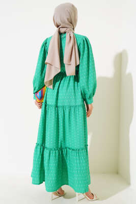 Gofre Kat Elbise Yeşil - Tesettür Elbise