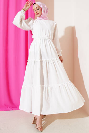 Gofre Kat Kat Elbise Ekru - Yılın Fırsatı 