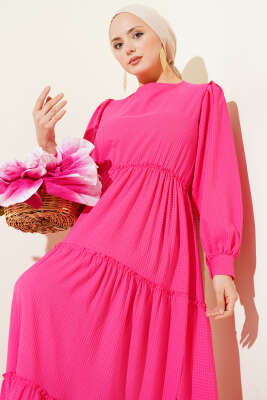 Gofre Kat Kat Elbise Fuşya - TABLO FASHİON
