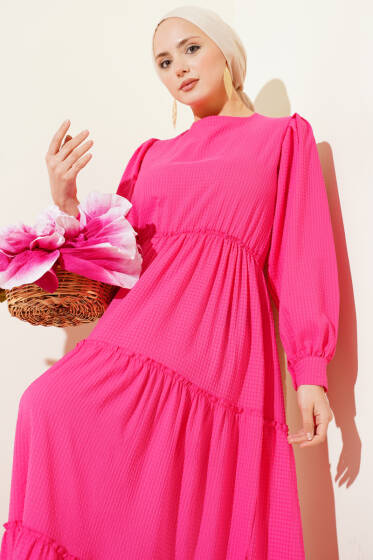 Gofre Kat Kat Elbise Fuşya - Yılın Fırsatı 