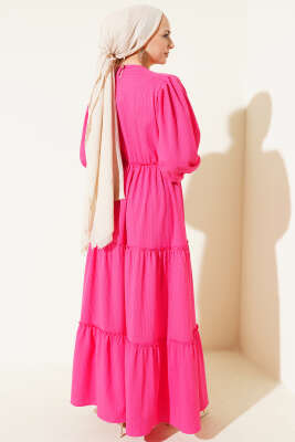 Gofre Kat Kat Elbise Fuşya - Yılın Fırsatı 