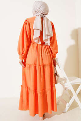 Gofre Kat Kat Elbise Oranj - Yılın Fırsatı 