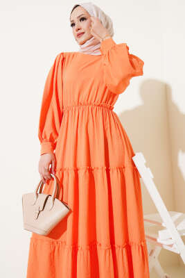 Gofre Kat Kat Elbise Oranj - Yılın Fırsatı 