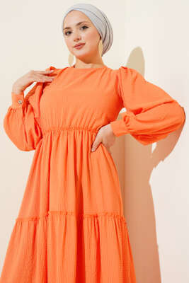 Gofre Kat Kat Elbise Oranj - Yılın Fırsatı 