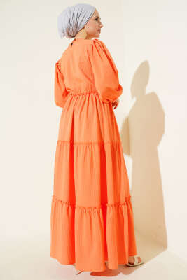 Gofre Kat Kat Elbise Oranj - Yılın Fırsatı 