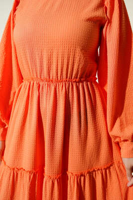 Gofre Kat Kat Elbise Oranj - Yılın Fırsatı 