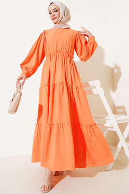 Gofre Kat Kat Elbise Oranj - Yılın Fırsatı 
