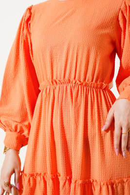 Gofre Kat Kat Elbise Oranj - Yılın Fırsatı 