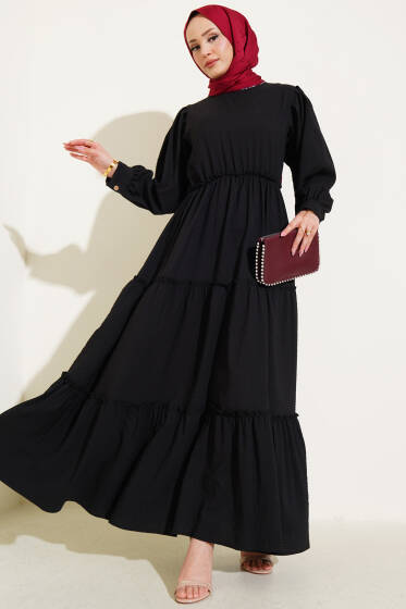 Gofre Kat Kat Elbise Siyah - Yılın Fırsatı 