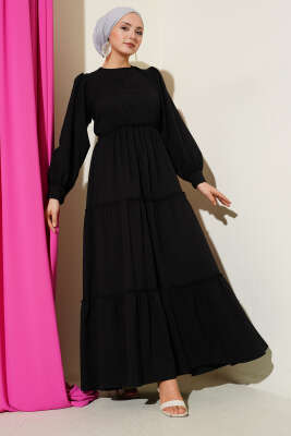 Gofre Kat Kat Elbise Siyah - TABLO FASHİON