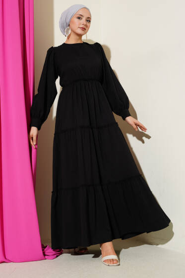 Gofre Kat Kat Elbise Siyah - Yılın Fırsatı 