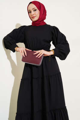 Gofre Kat Kat Elbise Siyah - Yılın Fırsatı 